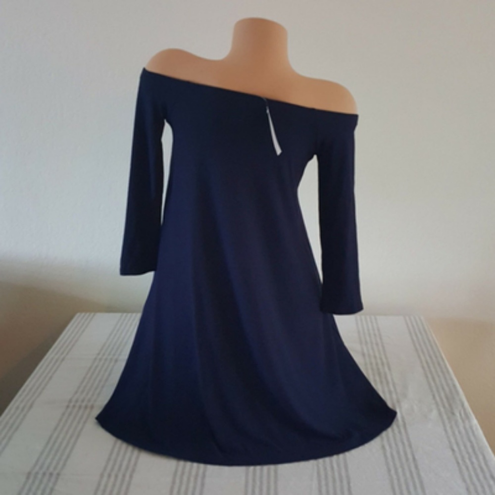 Off The Shoulder Dress Navy - Picture 3 of 5